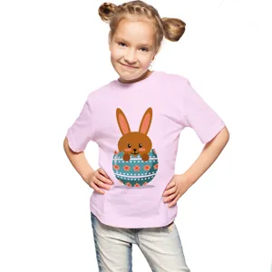 Kids Easter Bunny Print Short Sleeve T-Shirt Children Casual Round Neck Polyester Pullover Top