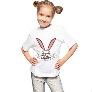 Children short sleeve t-shirt with cute Easter bunny print white summer casual top for kids
