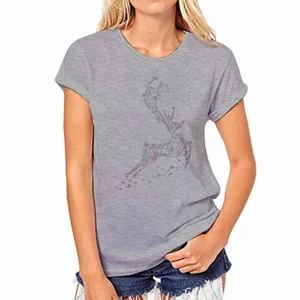 Vrouwen grijs ronde hals korte mouw t-shirt met bloemen herten grafische print top