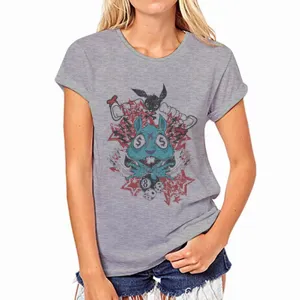 Grey short sleeve women's t-shirt featuring a stylish graphic print design for casual wear.