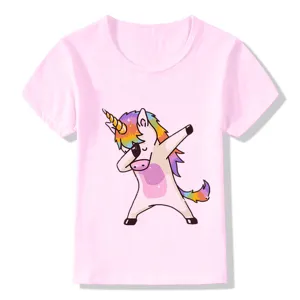 Maglietta a maniche corte per bambini ragazzi e ragazze, top rosa carino con stampa unicorno.