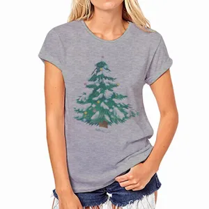 Grijs dames t-shirt met korte mouwen en kerstboom print casual zomertop voor dames