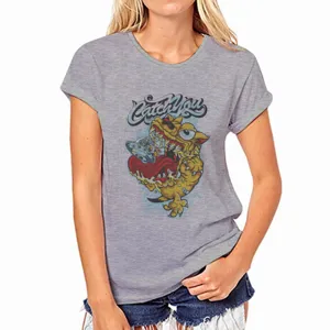 Grey womens short sleeve crew neck t-shirt featuring fun graphic print casual top