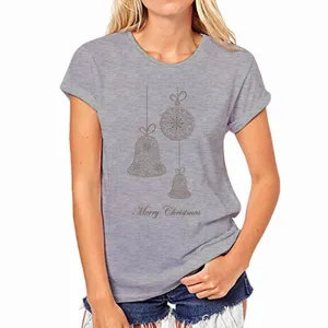 Vrouwen grijze Kerstmis klok print korte mouw ronde hals T-shirt casual mode top