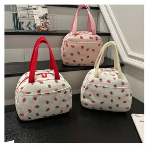 Kordsamt Erdbeer Lunchtasche grosse Kapazitat suss Tragetasche Freizeit Picknick Handtasche