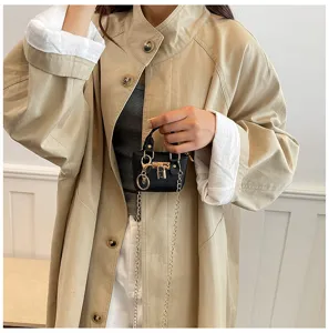 Kinder Mini schwarze Umhängetasche mit Gold Schloss Kette süße Kleinkind Handtasche