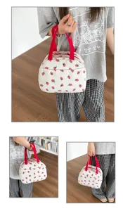 Corduroy Erdbeere Lunchtasche mit großem Volumen süße Tragetasche für Damen Picknick