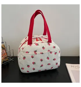 Kordserviette Erdbeere Lunchtasche, große Kapazität tragbare Picknick Handtasche Detailansicht.