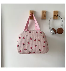 Schicke rosa Kord Erdbeer Handtasche, große Kapazität lässige Lunch Bento Tasche für Alltag.
