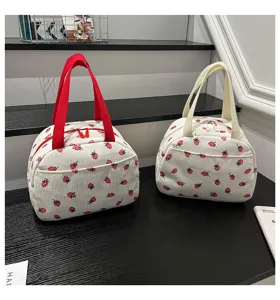 Kord-Erdbeer-Lunchtasche, große Kapazität tragbare Picknicktasche, süße tägliche Handtasche.