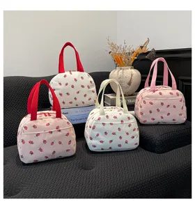 Kordel-Erdbeer-Druck Handtasche Damen lässige süße Lunch-Tasche tragbare Bento-Picknick-Tasche