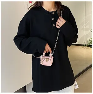 Koreanischer Stil Kinder Mini Umhängetasche mit Kette und süßem rosafarbenem Design für Mädchen.