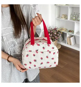 Süße Kord Erdbeere Lunchtasche für Damen, große Kapazität Tragbare Picknicktasche.