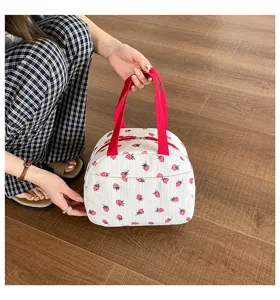 Süße Kord Erdbeere Lunchtasche für Damen, große Kapazität tragbare Picknick Handtasche.