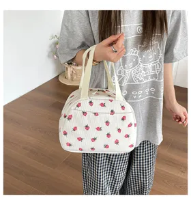 Kordfutteral Erdbeere Mittagessen Handtasche für Damen, süße tragbare Bento Tasche Alltag