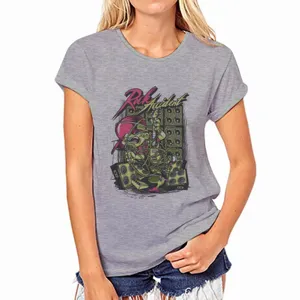 Camiseta gris de manga corta para mujer con estampado gráfico de rock fresco parte superior
