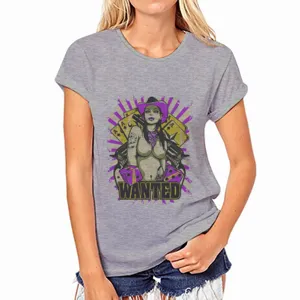 Camiseta gris de manga corta para mujer con estampado grafico de cowgirl vintage top