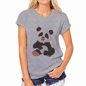Mujer Casual Gris Manga Corta Camiseta Lindo Dibujo Animado Estampado Cuello Redondo Algodón Verano Básico Suelto Top Ropa