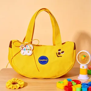 Cute Banana Shaped Canvas Handbag For Women Fresh Embroidery Tote Bag Magnetic Buckle Casual Daily Commute Carrying Gift Bag