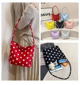 Women casual polka dot shoulder underarm bag versatile canvas handbag daily tote purse