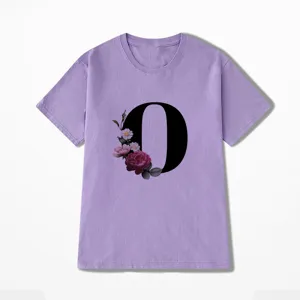 Paars bloemendecoratie alfabet O print korte mouw t-shirt casual dames zomertop comfortabel