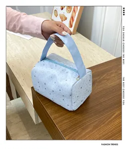 Light blue star pattern handbag stylish lunch bag cute casual canvas tote bag for women