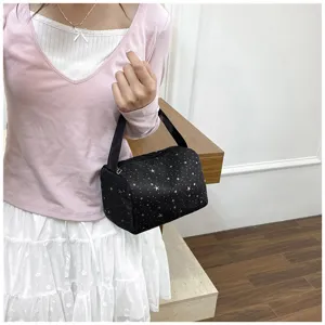 Black star print cosmetic bag portable lunch handbag casual minimalist travel pouch storage