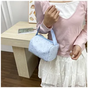 Light blue star print handbag stylish canvas casual lunch tote bag for women daily commute
