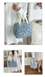 Sac à main cabas décontracté en velours côtelé floral pour femmes, grand sac fourre-tout.