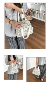 Sac à main vintage en velours côtelé à fleurs cabas mignon petit sac repas quotidien.