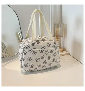 Sac à main en velours côtelé à motif floral, grand fourre-tout élégant pour pique-nique et repas.