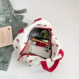 Kordfutteral Erdbeere Lunchtasche, süße große Tragetasche Handtasche für Damen Alltag.