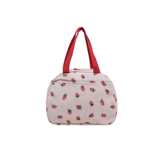 Schicke Cord Erdbeer Print Tasche Grosse Kapazitat Damen Handtasche Freizeittasche Tote