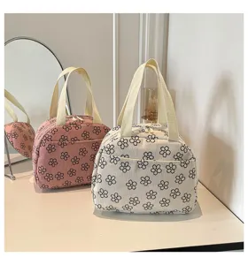 Sac à déjeuner en velours côtelé pour femme, joli sac à main motif marguerite, fourre-tout.