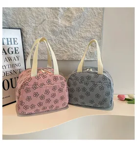 Sac à déjeuner en velours côtelé pour femmes grand modèle motif floral cabas de pique-nique