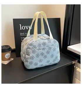 Joli sac à lunch à fleurs en velours côtelé. Idéal pour le travail quotidien et les pique-niques.