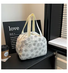 Sac à lunch en velours côtelé imprimé floral cabas fourre-tout pique-nique pour femmes