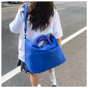 Large capacity blue yoga gym bag, casual shoulder crossbody travel bag for sports and daily workouts.