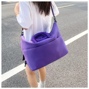 Large capacity purple yoga gym bag, thickened sports handbag and casual shoulder crossbody bag