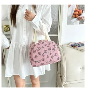Sac à main fourre-tout floral en velours côtelé pour femmes, rose décontracté pour usage quotidien.