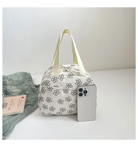 Sac à main fourre-tout esthétique en velours côtelé floral grande capacité pour femmes.