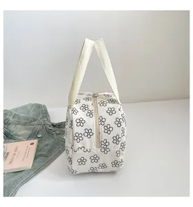 Sac à lunch en velours côtelé pour femmes, joli sac à main à motif floral, fourre-tout.