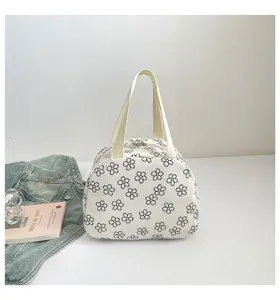 Sac à main en velours côtelé à fleurs, cabas élégant pour femme, sac à repas spacieux.