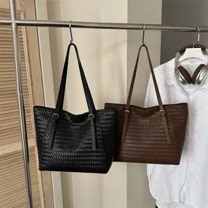 Elegante Bolso Tote de Piel Tejida para Mujer Gran Capacidad Casual Bolso de Mano y Hombro