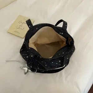 Black star print pleated tote bag large capacity casual shoulder bag women commuting handbag