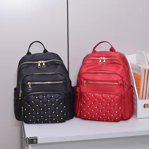 Womens Casual Nylon Backpack Fashion Quilted Rivet Travel Daypack Lightweight Commuter School Bookbag Handbag
