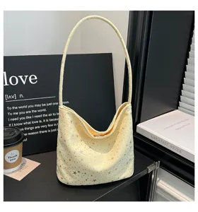 Fashion star print shoulder bag for women, casual yellow hobo handbag daily commuting.