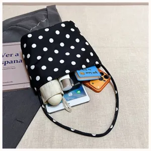 Black and white polka dot shoulder bag, casual daily handbag for women stylish commute.