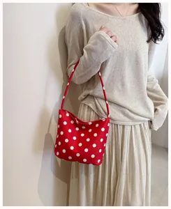 Red polka dot shoulder bag for women, trendy underarm bag for daily commute and casual style