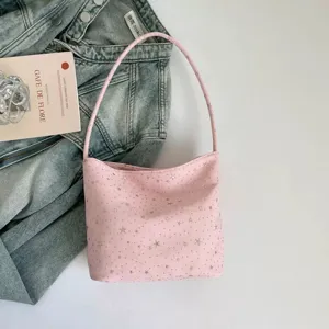 Pink star shoulder bag, casual minimalist underarm bag, versatile daily handbag for women.